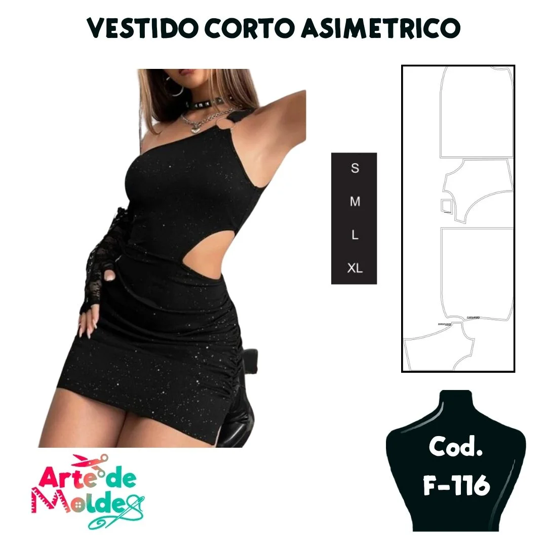 VESTIDO CORTO ASIMETRICO